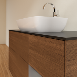 Тумба под раковину Villeroy & Boch Finion 120х50,1 см с подсветкой МДФ шпон грецкого ореха/стекло черное матовое G832GKGN