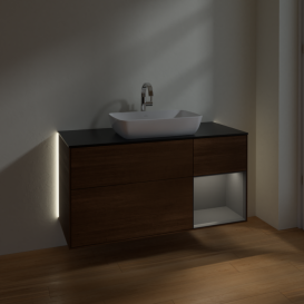 Тумба под раковину Villeroy & Boch Finion 120х50,1 см с подсветкой МДФ шпон грецкого ореха/стекло черное матовое G832GKGN