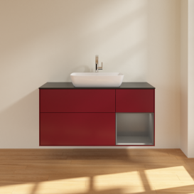 Тумба под раковину Villeroy & Boch Finion 120х50,1 см с подсветкой МДФ пион матовый лак/стекло черное матовое G832GKHB