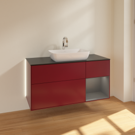 Тумба под раковину Villeroy & Boch Finion 120х50,1 см с подсветкой МДФ пион матовый лак/стекло черное матовое G832GKHB