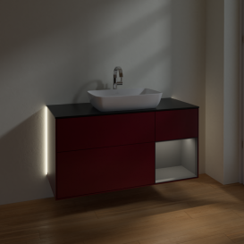 Тумба под раковину Villeroy & Boch Finion 120х50,1 см с подсветкой МДФ пион матовый лак/стекло черное матовое G832GKHB