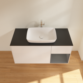 Тумба под раковину Villeroy & Boch Finion 120х50,1 см с подсветкой МДФ белый матовый лак/стекло черное матовое G832GKMT