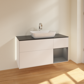 Тумба под раковину Villeroy & Boch Finion 120х50,1 см с подсветкой МДФ белый матовый лак/стекло черное матовое G832GKMT