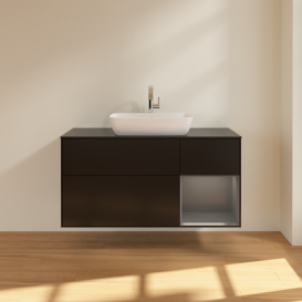 Тумба под раковину Villeroy & Boch Finion 120х50,1 см с подсветкой МДФ черный матовый лак/стекло черное матовое G832GKPD