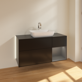 Тумба под раковину Villeroy & Boch Finion 120х50,1 см с подсветкой МДФ черный матовый лак/стекло черное матовое G832GKPD