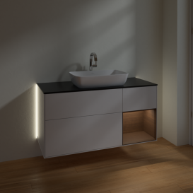 Тумба под раковину Villeroy & Boch Finion 120х50,1 см с подсветкой МДФ глянцевый белый лак/стекло черное матовое G832GNGF