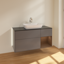 Тумба под раковину Villeroy & Boch Finion 120х50,1 см с подсветкой МДФ антрацит матовый лак/стекло черное матовое G832GNGK