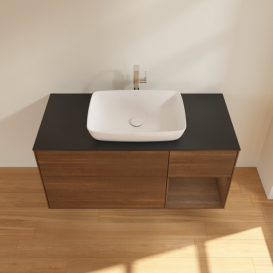 Тумба под раковину Villeroy & Boch Finion 120х50,1 см с подсветкой МДФ шпон грецкого ореха/стекло черное матовое G832GNGN