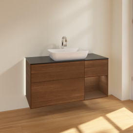 Тумба под раковину Villeroy & Boch Finion 120х50,1 см с подсветкой МДФ шпон грецкого ореха/стекло черное матовое G832GNGN