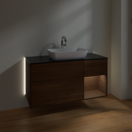 Тумба под раковину Villeroy & Boch Finion 120х50,1 см с подсветкой МДФ шпон грецкого ореха/стекло черное матовое G832GNGN