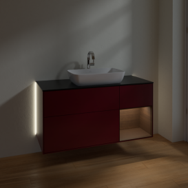 Тумба под раковину Villeroy & Boch Finion 120х50,1 см с подсветкой МДФ пион матовый лак/стекло черное матовое G832GNHB