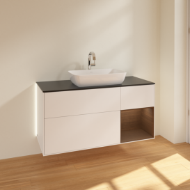 Тумба под раковину Villeroy & Boch Finion 120х50,1 см с подсветкой МДФ белый матовый лак/стекло черное матовое G832GNMT