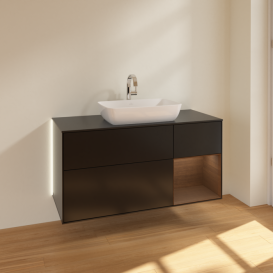 Тумба под раковину Villeroy & Boch Finion 120х50,1 см с подсветкой МДФ черный матовый лак/стекло черное матовое G832GNPD