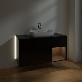 Тумба под раковину Villeroy & Boch Finion 120х50,1 см с подсветкой МДФ черный матовый лак/стекло черное матовое G832GNPD