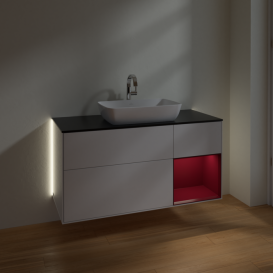 Тумба под раковину Villeroy & Boch Finion 120х50,1 см с подсветкой МДФ глянцевый белый лак/стекло черное матовое G832HBGF