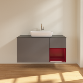 Тумба под раковину Villeroy & Boch Finion 120х50,1 см с подсветкой МДФ антрацит матовый лак/стекло черное матовое G832HBGK