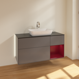 Тумба под раковину Villeroy & Boch Finion 120х50,1 см с подсветкой МДФ антрацит матовый лак/стекло черное матовое G832HBGK