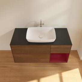 Тумба под раковину Villeroy & Boch Finion 120х50,1 см с подсветкой МДФ шпон грецкого ореха/стекло черное матовое G832HBGN