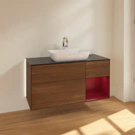 Тумба под раковину Villeroy & Boch Finion 120х50,1 см с подсветкой МДФ шпон грецкого ореха/стекло черное матовое G832HBGN