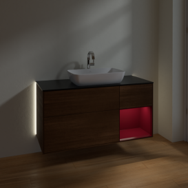 Тумба под раковину Villeroy & Boch Finion 120х50,1 см с подсветкой МДФ шпон грецкого ореха/стекло черное матовое G832HBGN