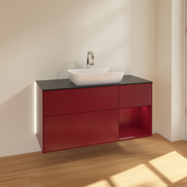 Тумба под раковину Villeroy & Boch Finion 120х50,1 см с подсветкой МДФ пион матовый лак/стекло черное матовое G832HBHB