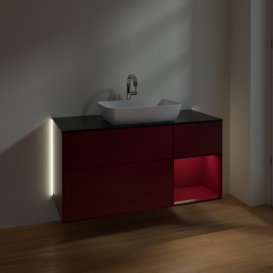 Тумба под раковину Villeroy & Boch Finion 120х50,1 см с подсветкой МДФ пион матовый лак/стекло черное матовое G832HBHB