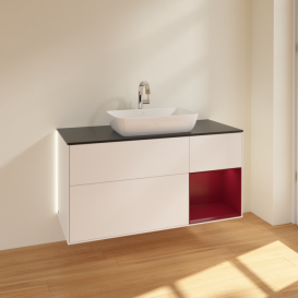 Тумба под раковину Villeroy & Boch Finion 120х50,1 см с подсветкой МДФ белый матовый лак/стекло черное матовое G832HBMT