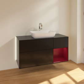 Тумба под раковину Villeroy & Boch Finion 120х50,1 см с подсветкой МДФ черный матовый лак/стекло черное матовое G832HBPD