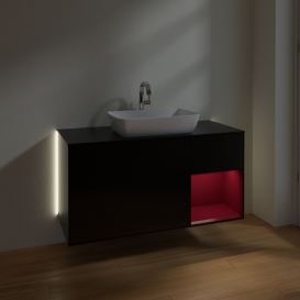 Тумба под раковину Villeroy & Boch Finion 120х50,1 см с подсветкой МДФ черный матовый лак/стекло черное матовое G832HBPD