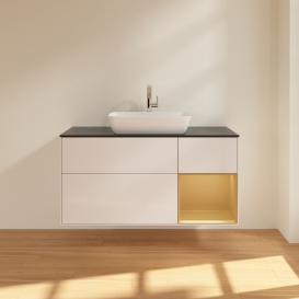 Тумба под раковину Villeroy & Boch Finion 120х50,1 см с подсветкой МДФ глянцевый белый лак/стекло черное матовое G832HFGF