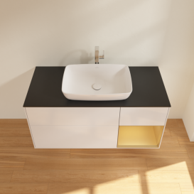 Тумба под раковину Villeroy & Boch Finion 120х50,1 см с подсветкой МДФ глянцевый белый лак/стекло черное матовое G832HFGF