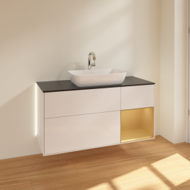 Тумба под раковину Villeroy & Boch Finion 120х50,1 см с подсветкой МДФ глянцевый белый лак/стекло черное матовое G832HFGF