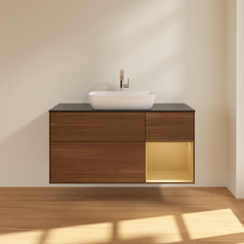 	Тумба под раковину Villeroy & Boch Finion 120х50,1 см с подсветкой МДФ шпон грецкого ореха/стекло черное матовое G832HFGN