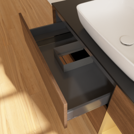 	Тумба под раковину Villeroy & Boch Finion 120х50,1 см с подсветкой МДФ шпон грецкого ореха/стекло черное матовое G832HFGN