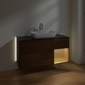 	Тумба под раковину Villeroy & Boch Finion 120х50,1 см с подсветкой МДФ шпон грецкого ореха/стекло черное матовое G832HFGN
