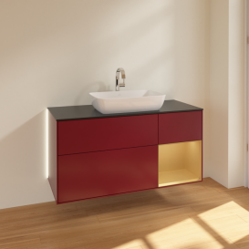 Тумба под раковину Villeroy & Boch Finion 120х50,1 см с подсветкой МДФ пион матовый лак/стекло черное матовое G832HFHB