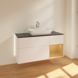 Тумба под раковину Villeroy & Boch Finion 120х50,1 см с подсветкой МДФ белый матовый лак/стекло черное матовое G832HFMT