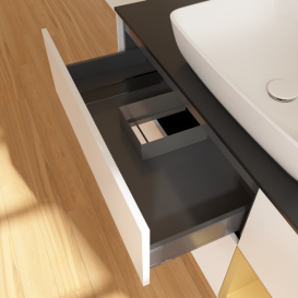 Тумба под раковину Villeroy & Boch Finion 120х50,1 см с подсветкой МДФ белый матовый лак/стекло черное матовое G832HFMT