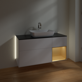 Тумба под раковину Villeroy & Boch Finion 120х50,1 см с подсветкой МДФ белый матовый лак/стекло черное матовое G832HFMT