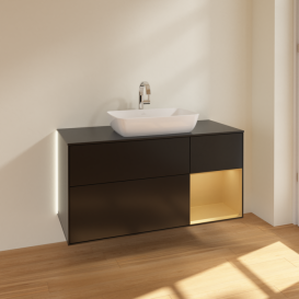 Тумба под раковину Villeroy & Boch Finion 120х50,1 см с подсветкой МДФ черный матовый лак/стекло черное матовое G832HFPD