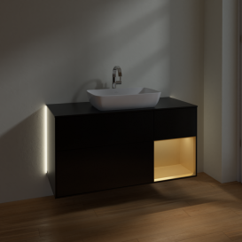 Тумба под раковину Villeroy & Boch Finion 120х50,1 см с подсветкой МДФ черный матовый лак/стекло черное матовое G832HFPD
