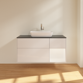 Тумба під раковину Villeroy & Boch Finion 120х50,1 см із підсвічуванням МДФ білий глянцевий лак/скло чорне матове G832MTGF