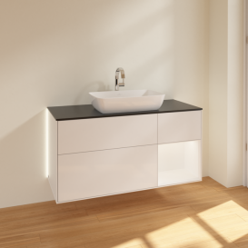 Тумба под раковину Villeroy & Boch Finion 120х50,1 см с подсветкой МДФ глянцевый белый лак/стекло черное матовое G832MTGF