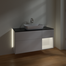 Тумба под раковину Villeroy & Boch Finion 120х50,1 см с подсветкой МДФ глянцевый белый лак/стекло черное матовое G832MTGF