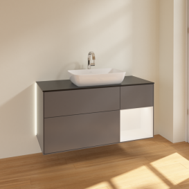 Тумба под раковину Villeroy & Boch Finion 120х50,1 см с подсветкой МДФ антрацит матовый лак/стекло черное матовое G832MTGK