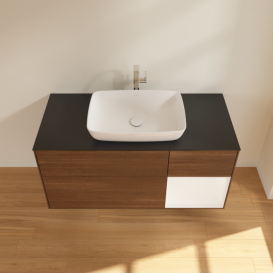 Тумба под раковину Villeroy & Boch Finion 120х50,1 см с подсветкой МДФ шпон грецкого ореха/стекло черное матовое G832MTGN