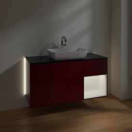 Тумба под раковину Villeroy & Boch Finion 120х50,1 см с подсветкой МДФ пион матовый лак/стекло черное матовое G832MTHB