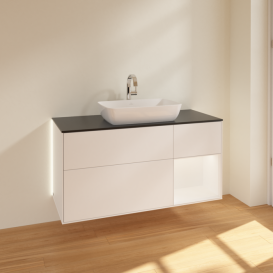 Тумба под раковину Villeroy & Boch Finion 120х50,1 см с подсветкой МДФ белый матовый лак/стекло черное матовое G832MTMT