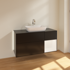 Тумба под раковину Villeroy & Boch Finion 120х50,1 см с подсветкой МДФ черный матовый лак/стекло черное матовое G832MTPD