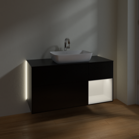 Тумба под раковину Villeroy & Boch Finion 120х50,1 см с подсветкой МДФ черный матовый лак/стекло черное матовое G832MTPD